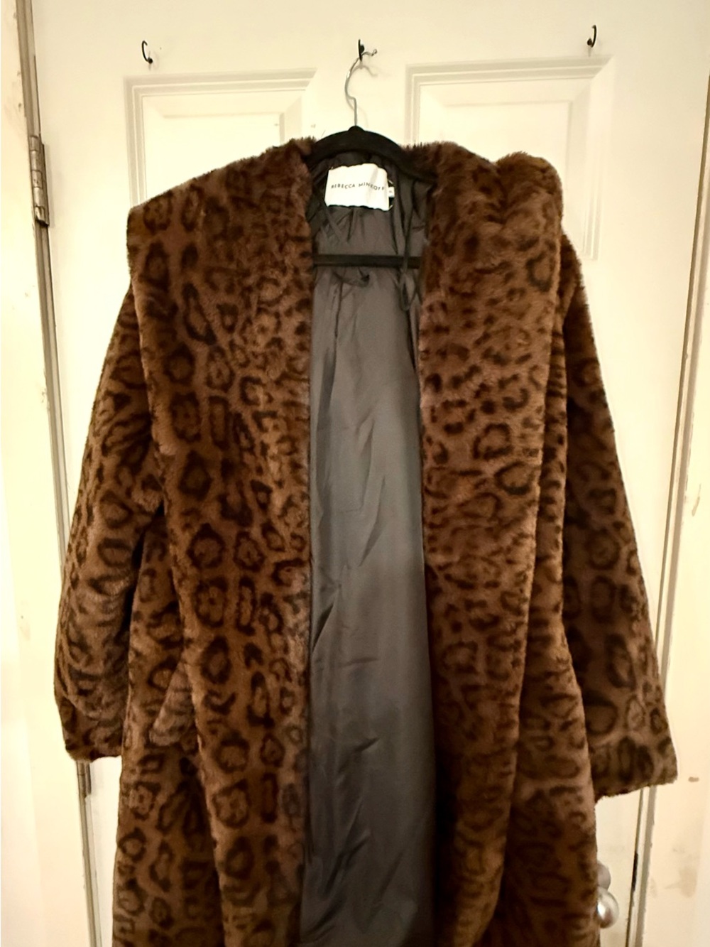 Rebecca Minkoff Brown Leopard Faux Fur Teddy Coat